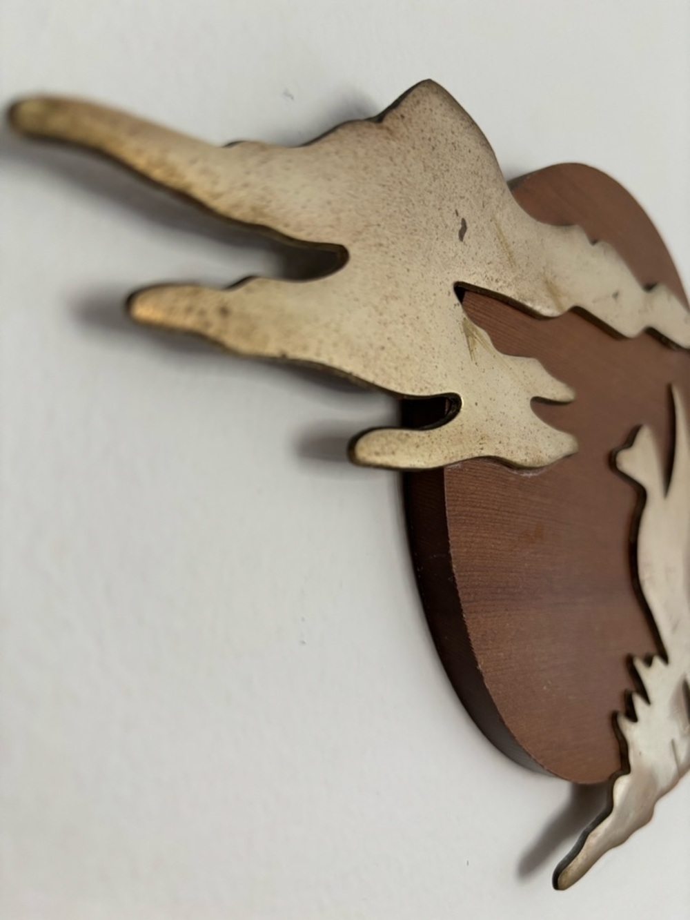 Vintage House of LLoyd Brass and Wood Duck and Cloud Wall Plaque 1989 - Picture 3 of 10